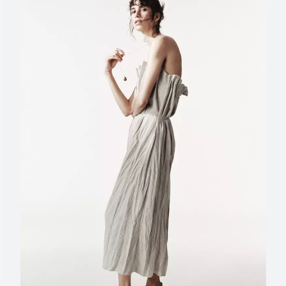 Zara Studio Strapless Pleated Linen Dress NWT